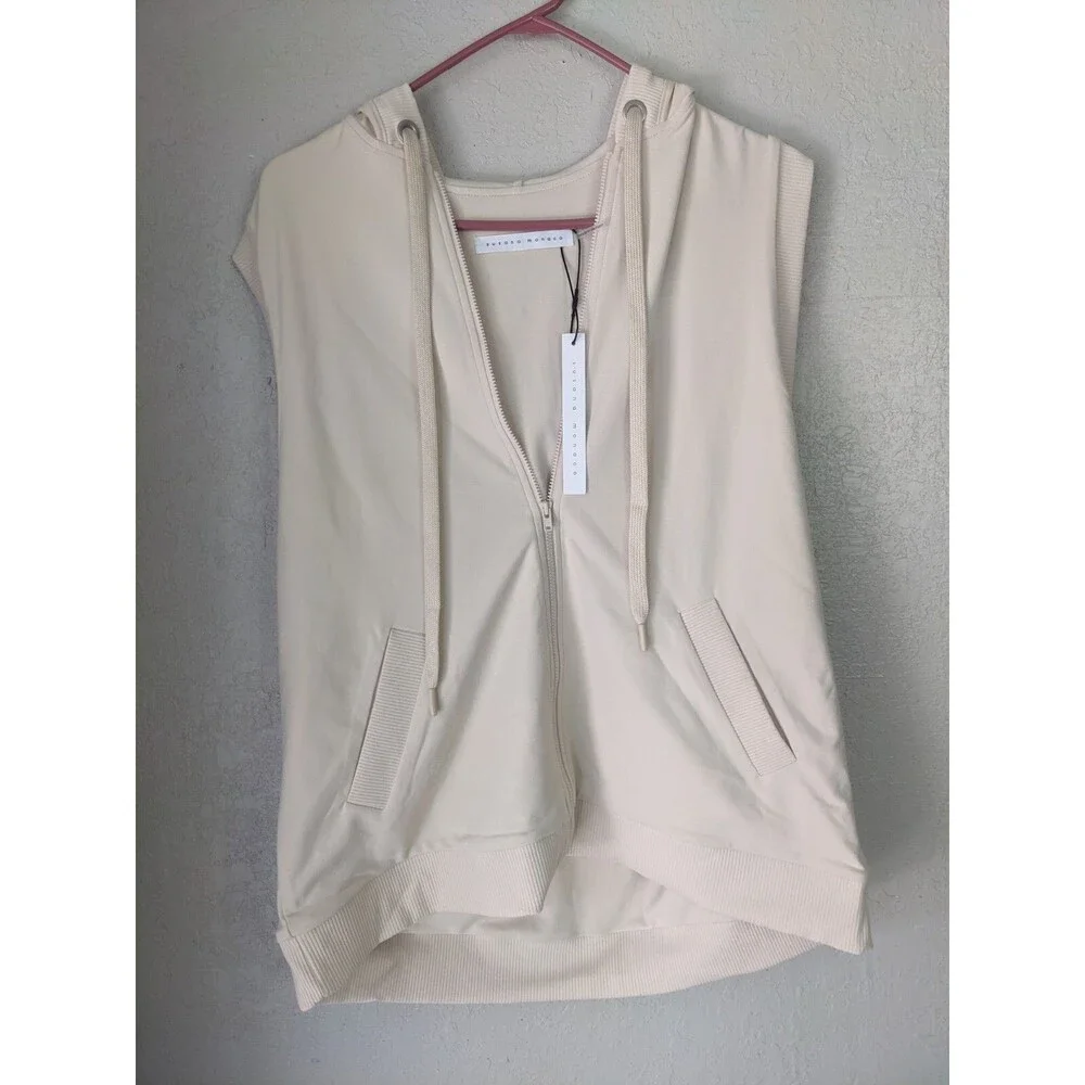 Susana Monaco rib trim sleeveless vest M Belgian cream Boho Indie Classic NWT